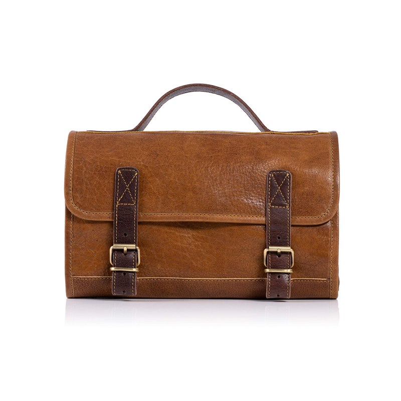 KomalC حقيبة مستحضرات التجميل المعلقة من جلد الجاموس الفاخر كومال سي (أصفر تان) - Image 3